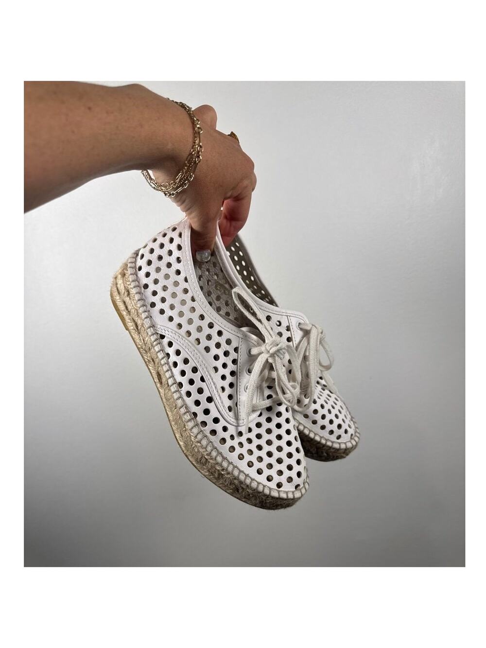 Loeffler Randall Alfie Espadrille Leather Lace-Up Sneakers — White, 35 (5)